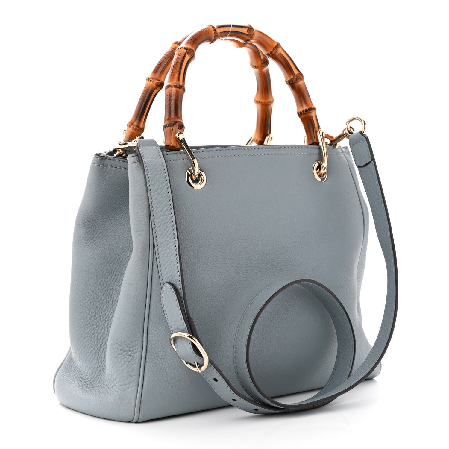 Gucci Calfskin Small Bamboo Shopper Tote Light Blue 3 of 10