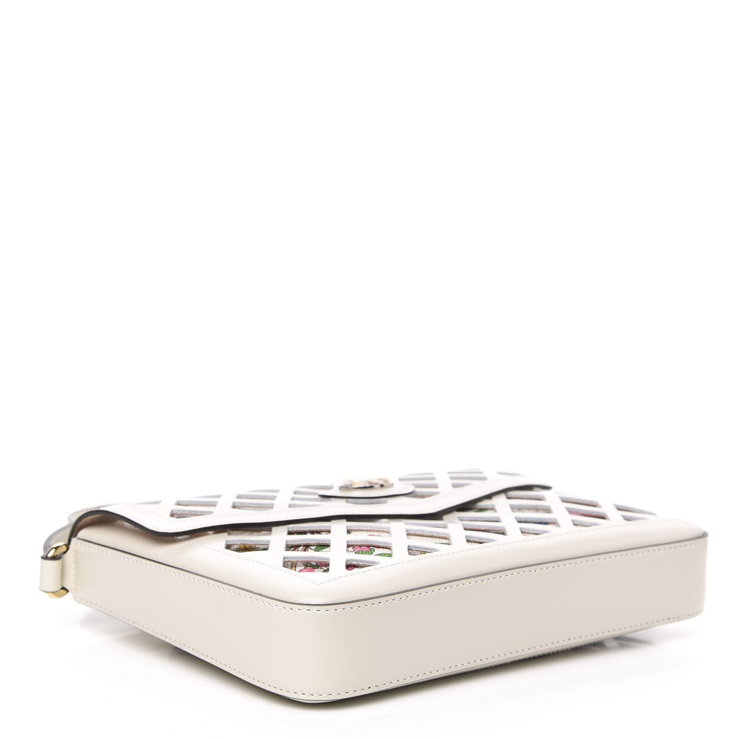 Canvas Flora Floral Calfskin Medium Cutout Shoulder Bag White Multicolor