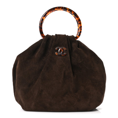 Chanel Suede Calfskin Plexiglass Tortoise Shell Quilted Pouch Dark Brown 1 of 11