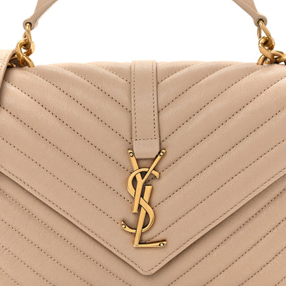 Saint Laurent Sheepskin Matelasse Chevron Monogram Medium College Bag Dark Beige 7 of 9