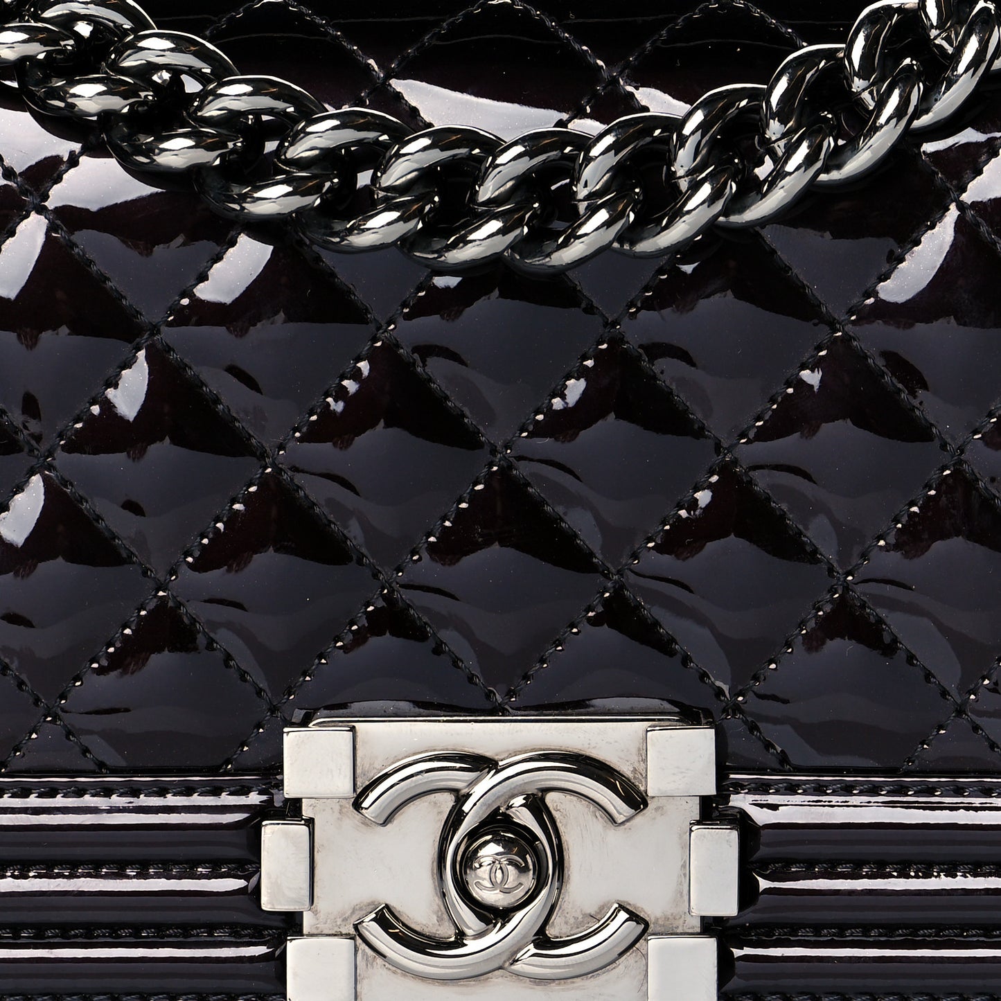 Patent Calfskin Quilted Small Boy Flap Black