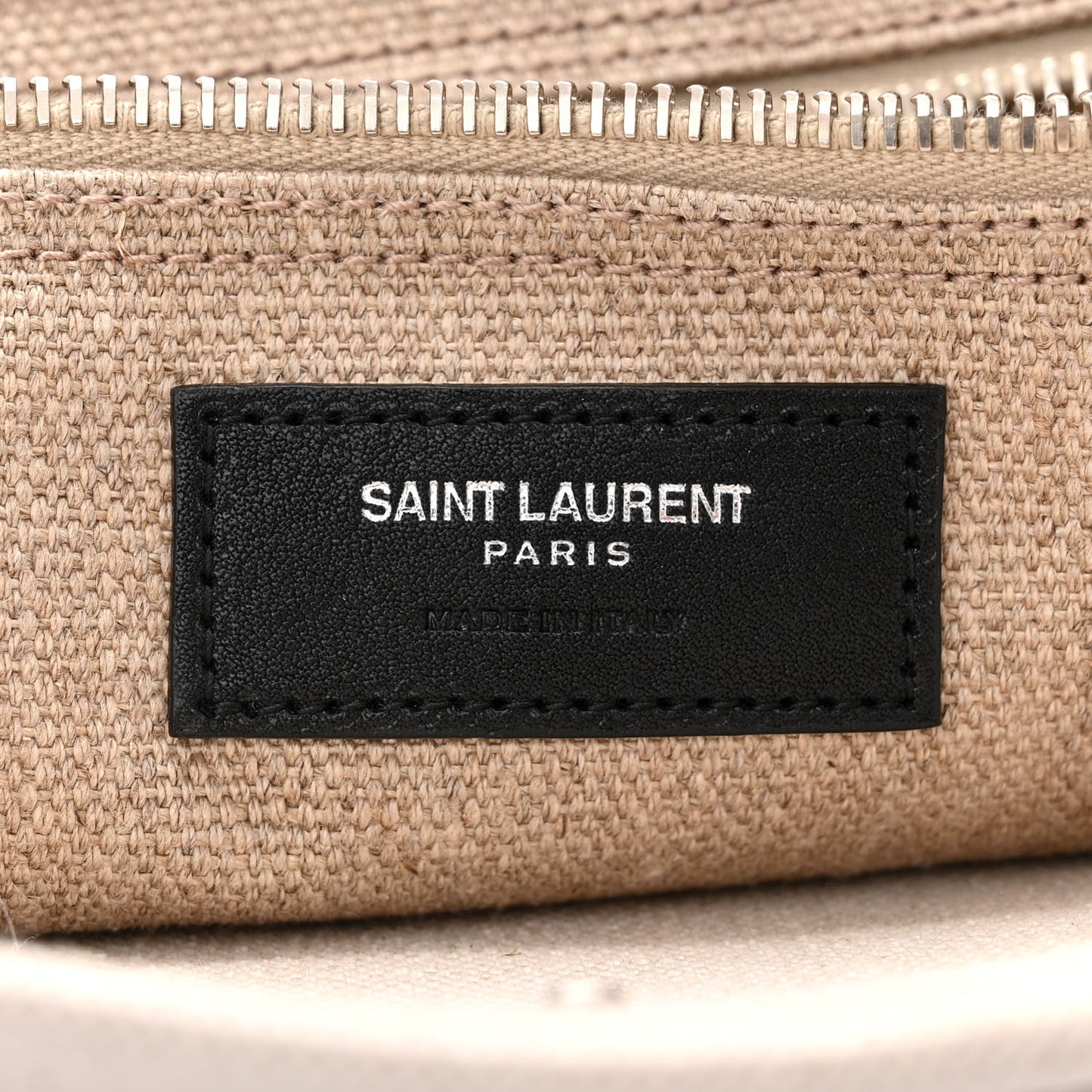 SAINT LAURENT Linen Calfskin Small Rive Gauche Tote Greggio Natural