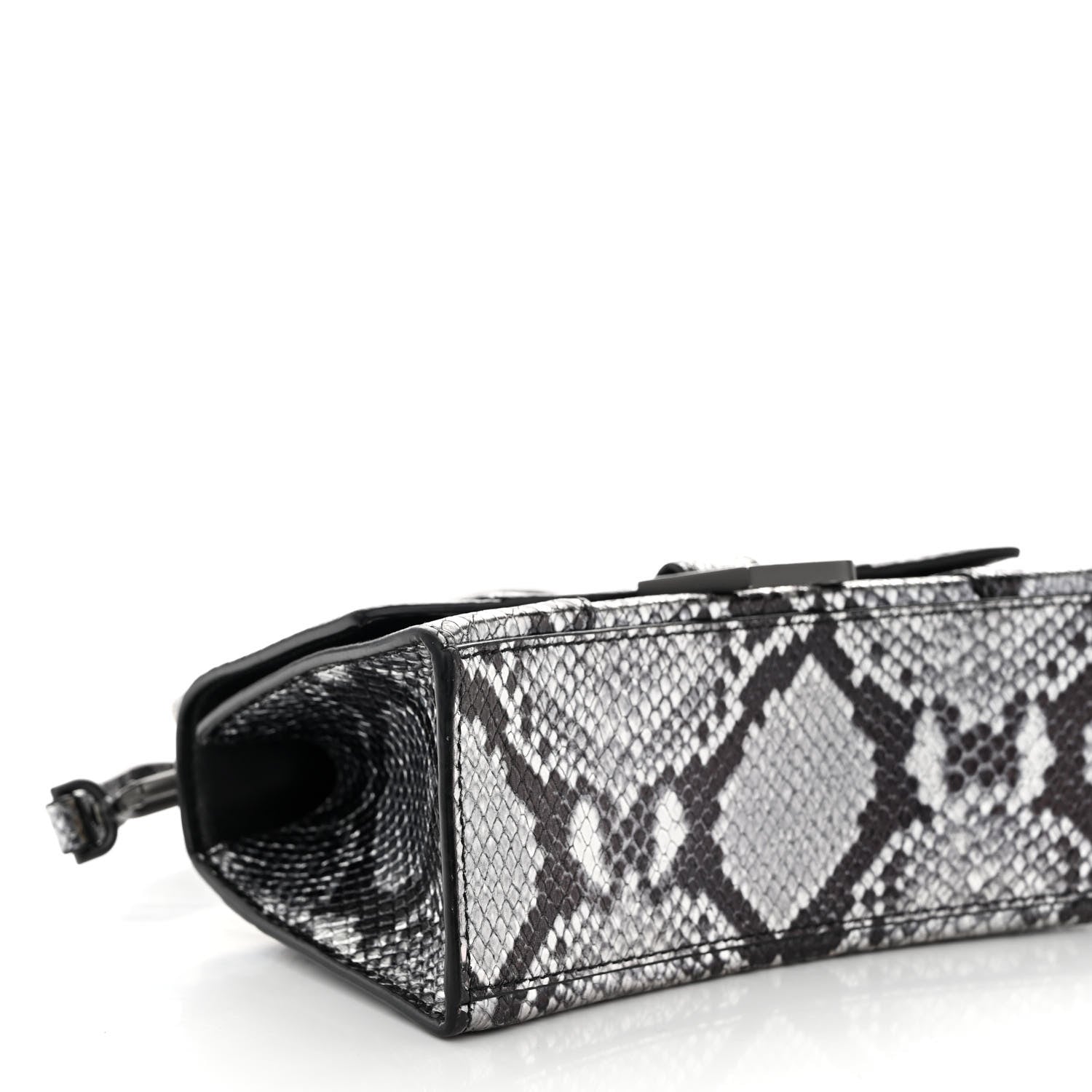 Balenciaga Shiny Calfskin Snakeskin Embossed Hourglass Top Handle Bag XS Silver Black 8 of 9