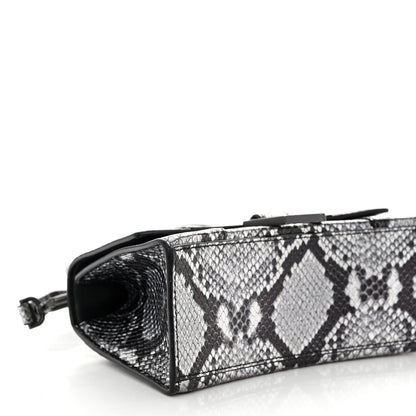 Balenciaga Shiny Calfskin Snakeskin Embossed Hourglass Top Handle Bag XS Silver Black 8 of 9
