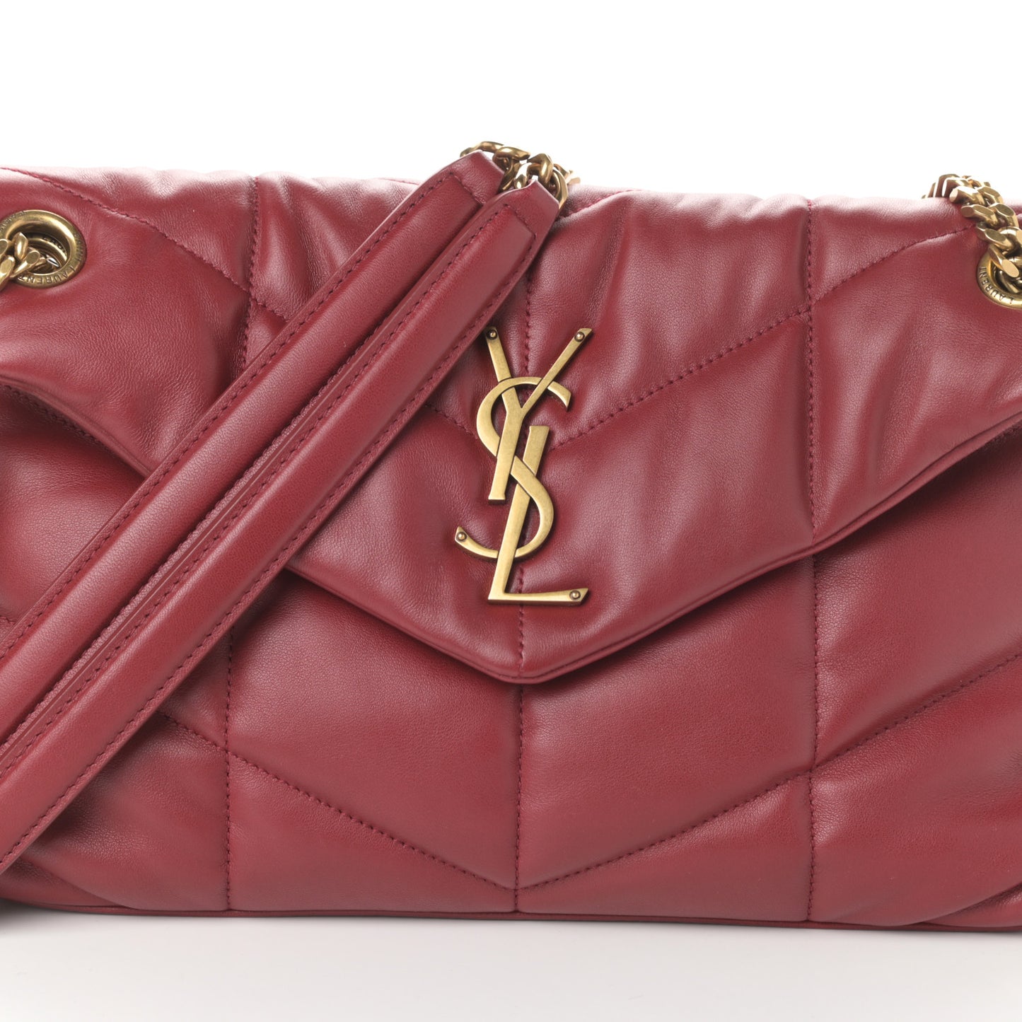 Lambskin Quilted Small Loulou Puffer Monogram Chain Satchel Red
