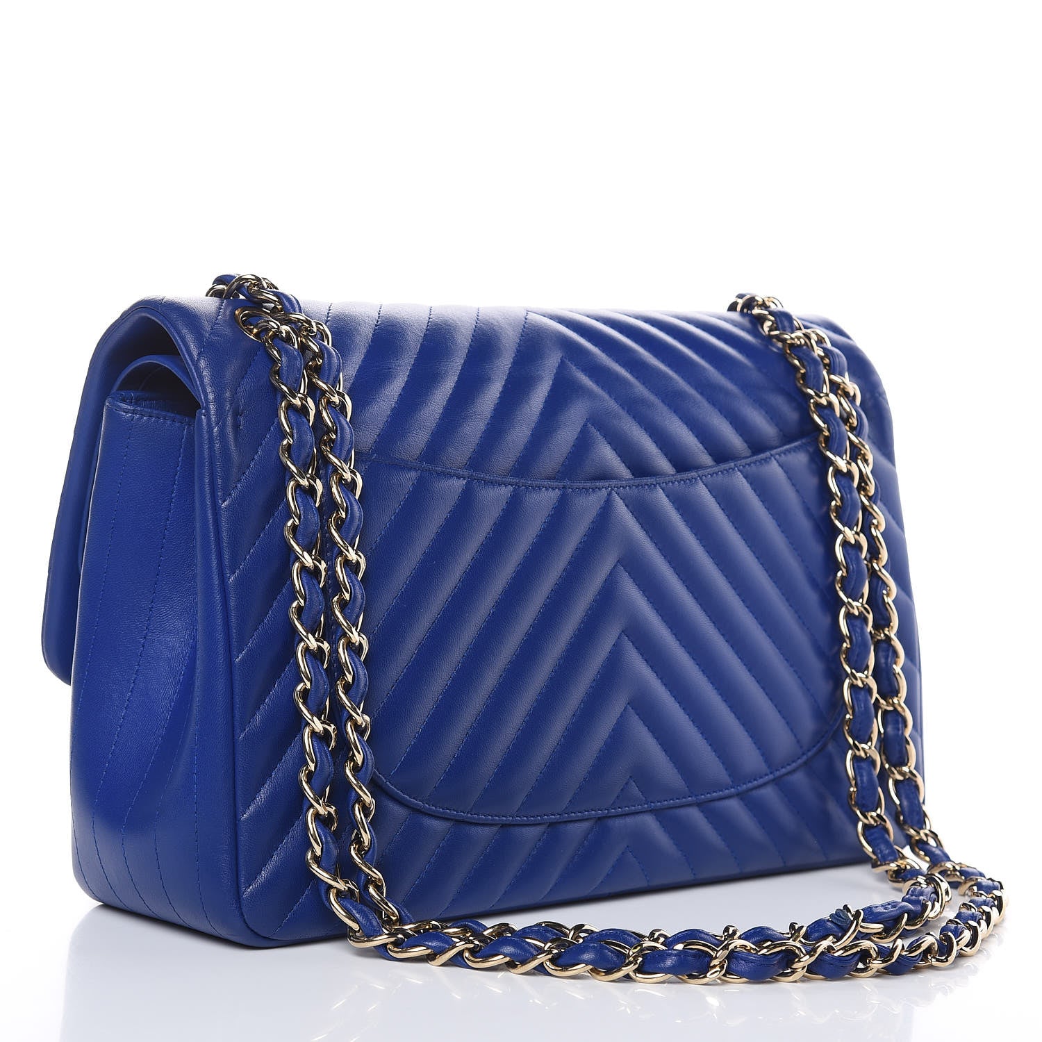 Chanel Lambskin Chevron Quilted Jumbo Double Flap Blue 3 of 11