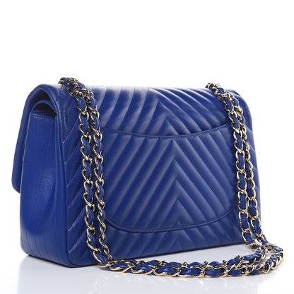 Chanel Lambskin Chevron Quilted Jumbo Double Flap Blue 3 of 11