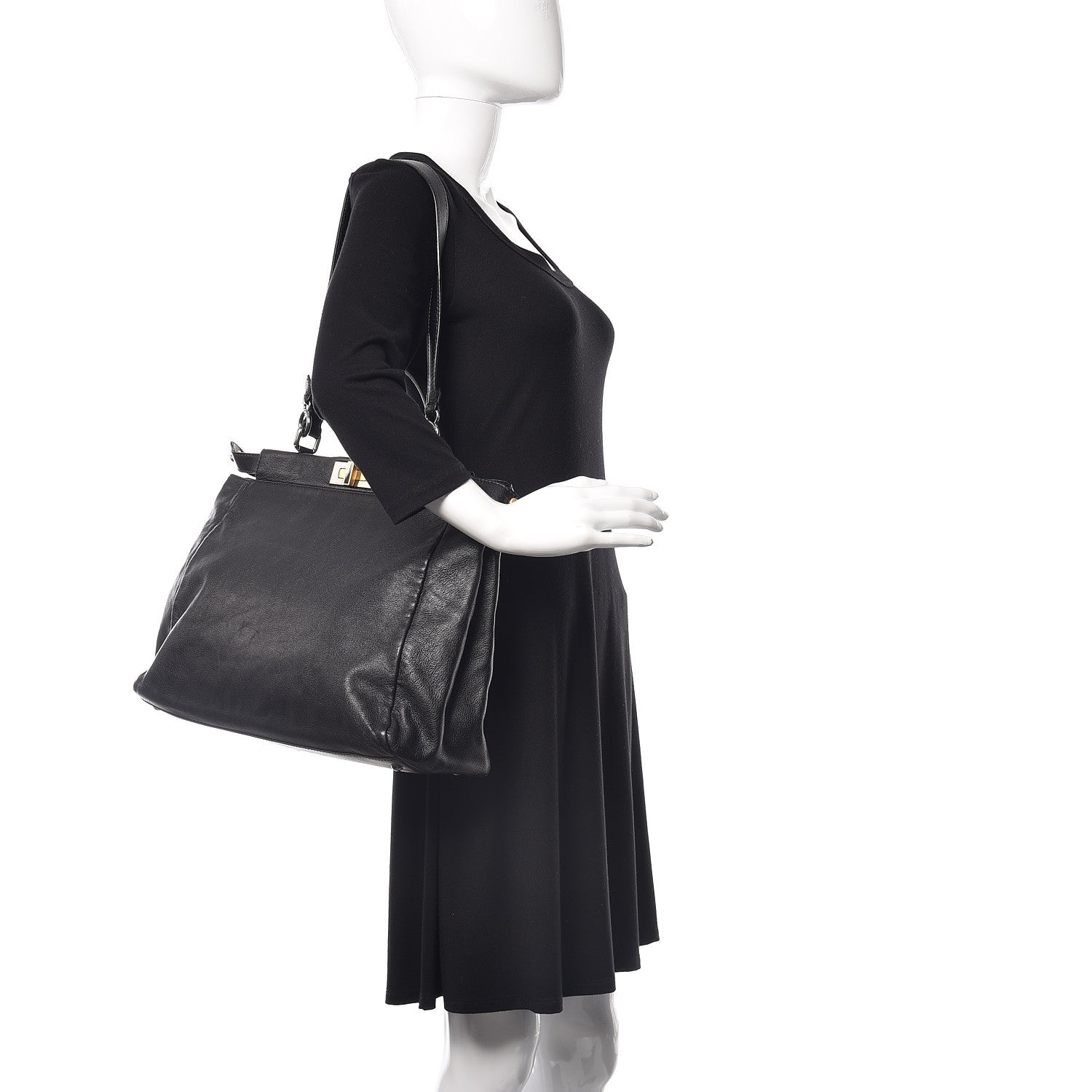 Fendi Goatskin Zucca Large Peekaboo Iconic Satchel Black Tobacco 2 of 12