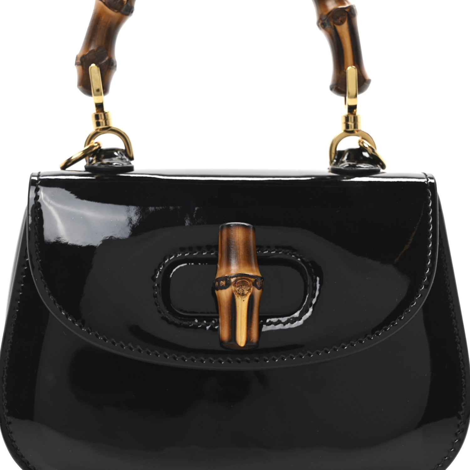 Gucci Patent Mini Bamboo 1947 Top Handle Chain Bag Black 7 of 9