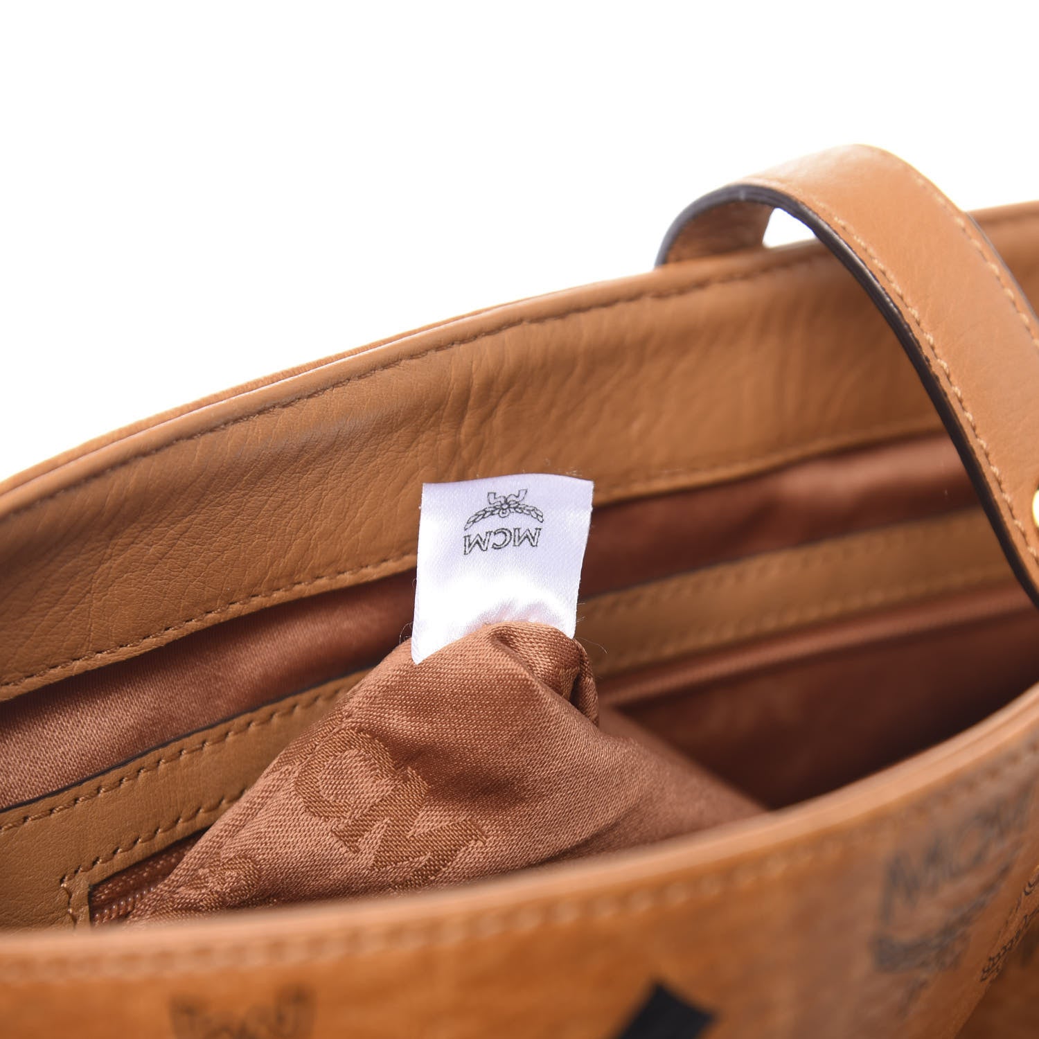 MCM Visetos Top Handle Satchel Cognac 7 of 10