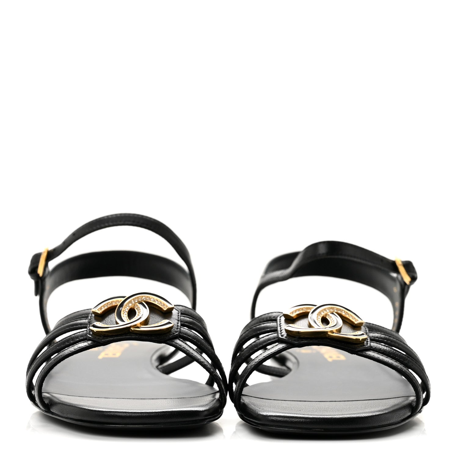 Chanel Lambskin Crystal CC Sandals 35.5 Black 3 of 10