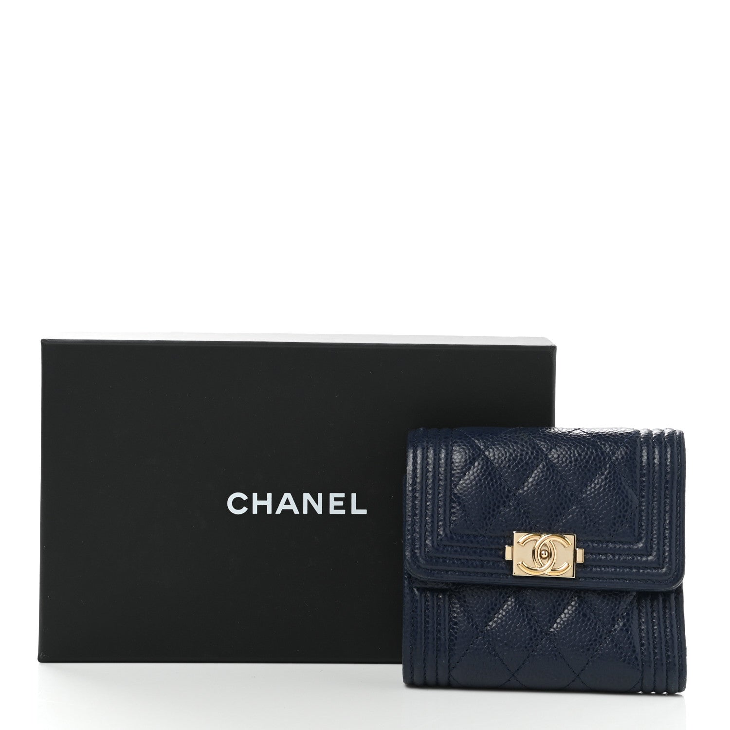 Chanel Caviar Quilted Compact Boy Wallet Blue 9 of 9