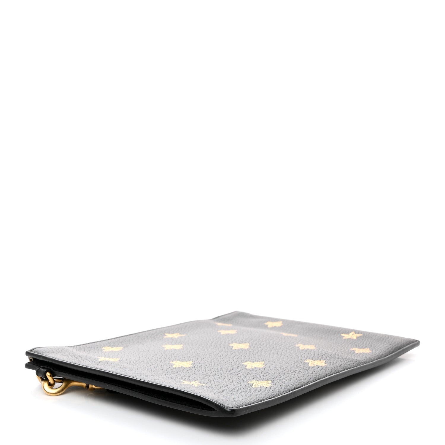 Gucci Dollar Calfskin Boar Effect Bee Star Zip Wristlet Pouch Black 5 of 8