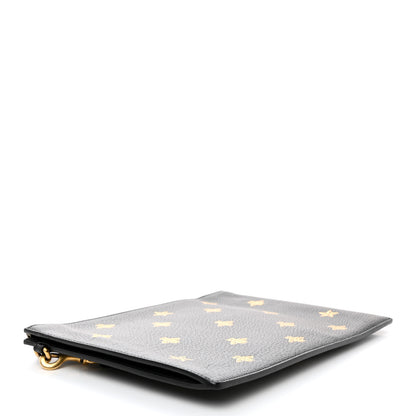 Gucci Dollar Calfskin Boar Effect Bee Star Zip Wristlet Pouch Black 5 of 8