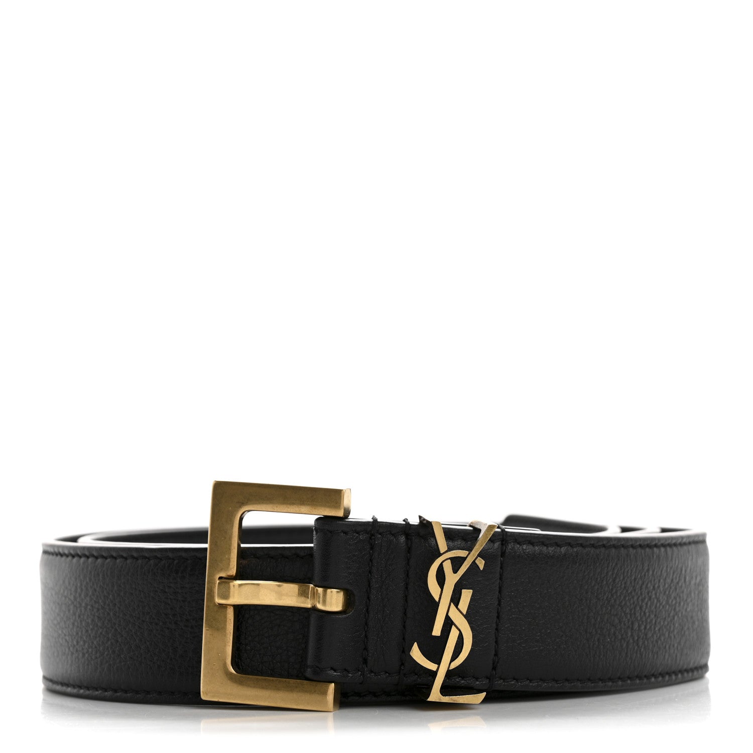 Saint Laurent Calfskin Monogram Square Buckle Belt 80 32 Black 1 of 6