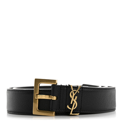 Saint Laurent Calfskin Monogram Square Buckle Belt 80 32 Black 1 of 6