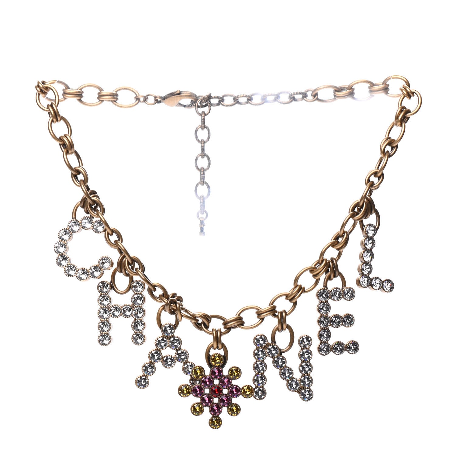 Chanel Metal Crystal City of Lights Logo Necklace Gold Multicolor 3 of 5