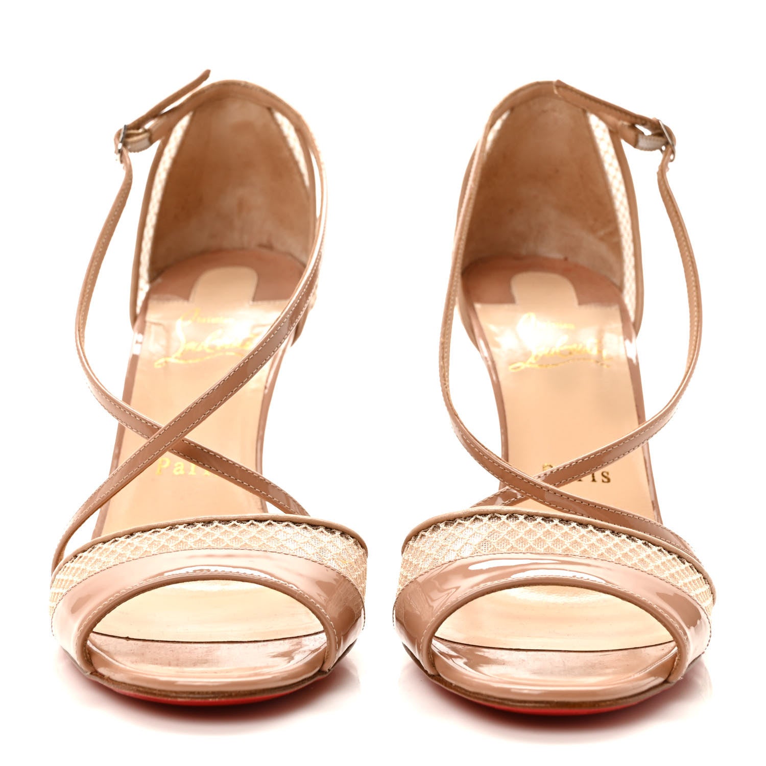 Christian Louboutin Patent Mesh Slikova Sandals Pumps 38 Nude 2 of 7