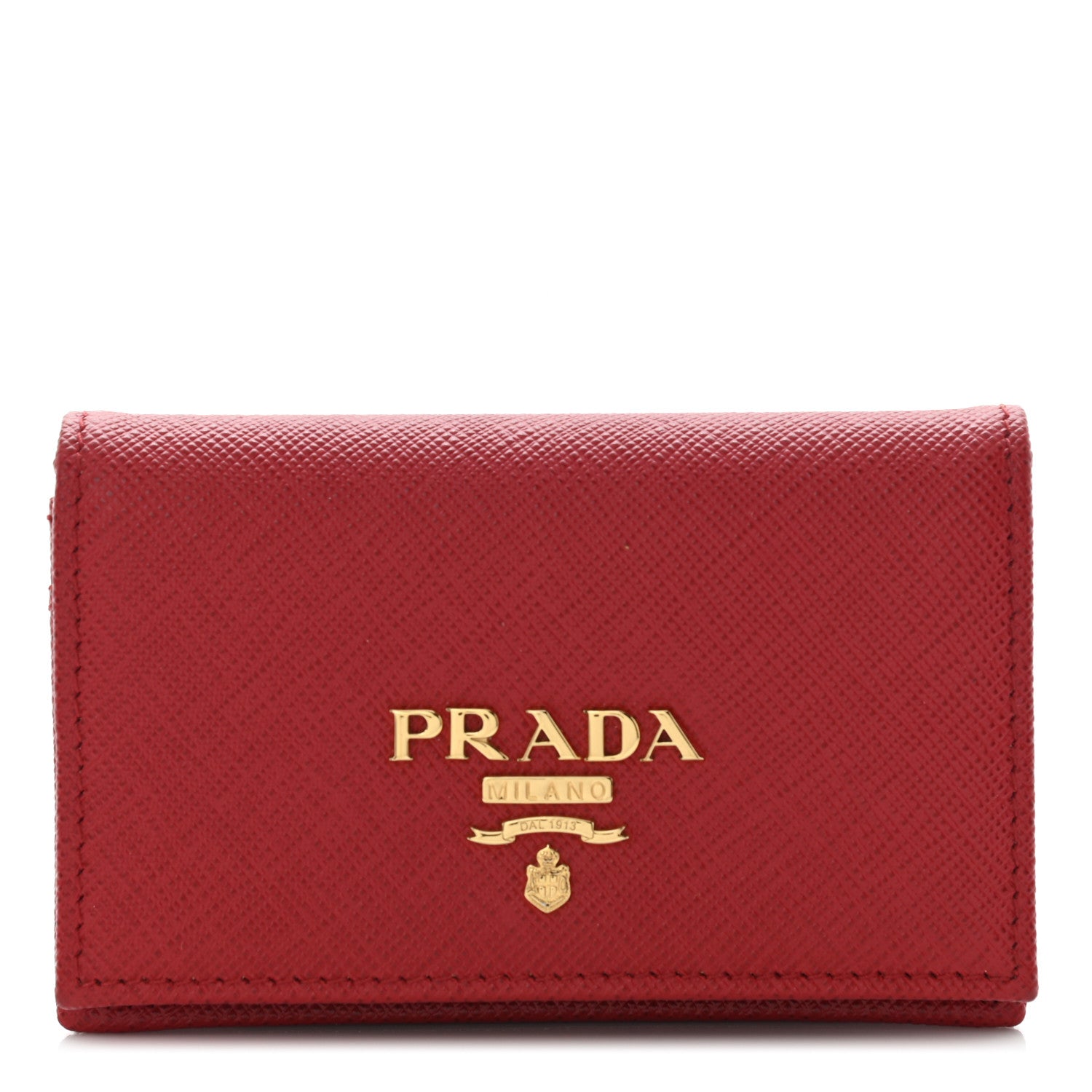 Prada Saffiano Metal Bi-Fold Card Holder Wallet Fuoco 1 of 9