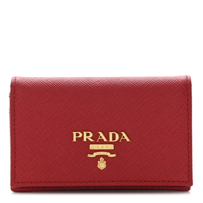 Prada Saffiano Metal Bi-Fold Card Holder Wallet Fuoco 1 of 9