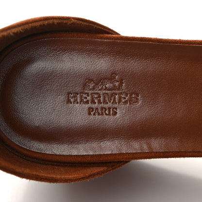 Hermes Suede Goatskin Elda 35 Espadrille Wedge Sandals 39 Gold 7 of 9