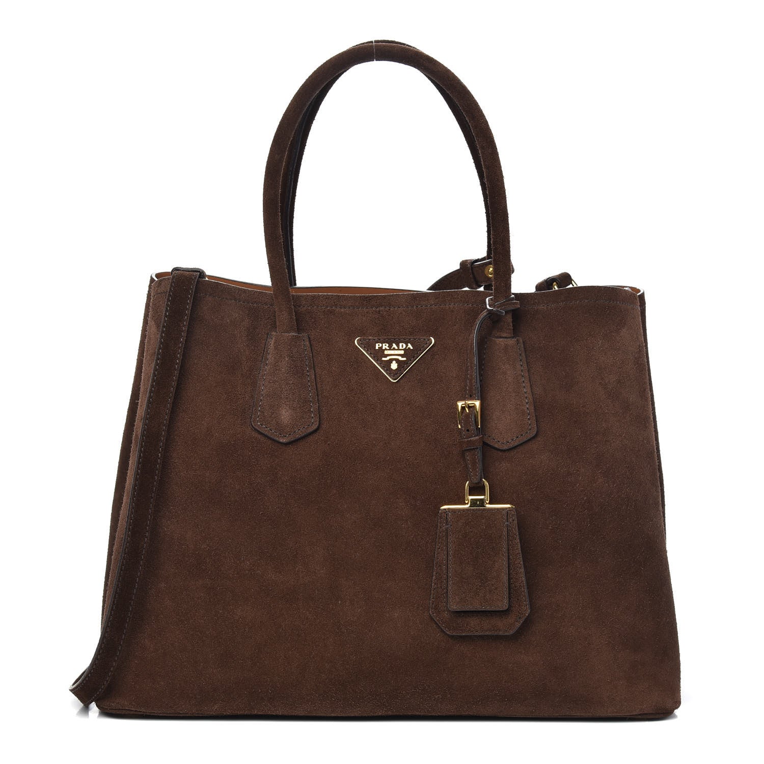 Prada Scamosciato Suede Medium Double Bag Tote Mogano 1 of 13