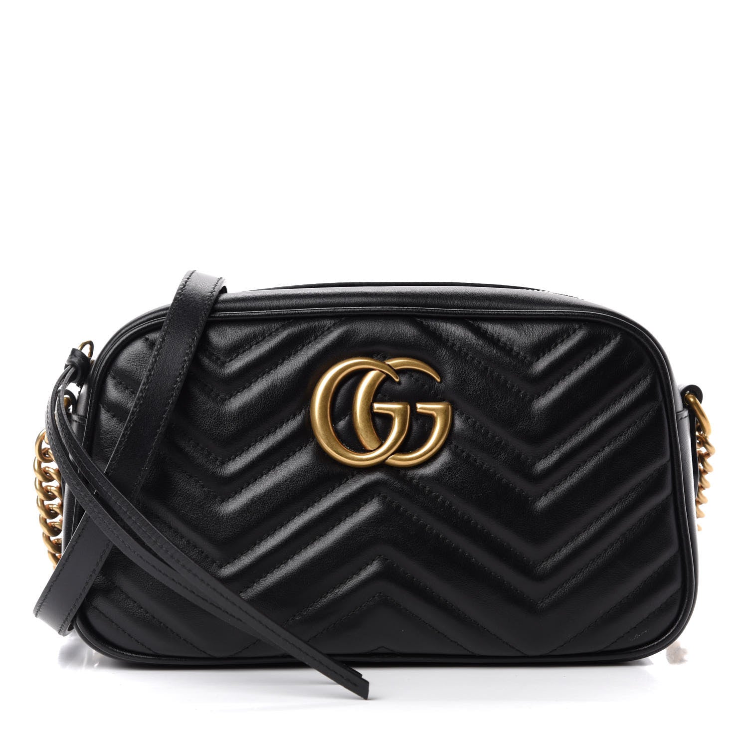 Gucci Calfskin Matelasse Small GG Marmont Chain Shoulder Bag Black 1 of 10