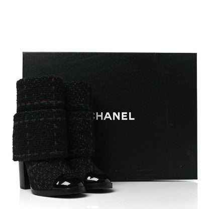Chanel Tweed Patent CC Cap Toe Fold Over Boots 37 Black 10 of 10