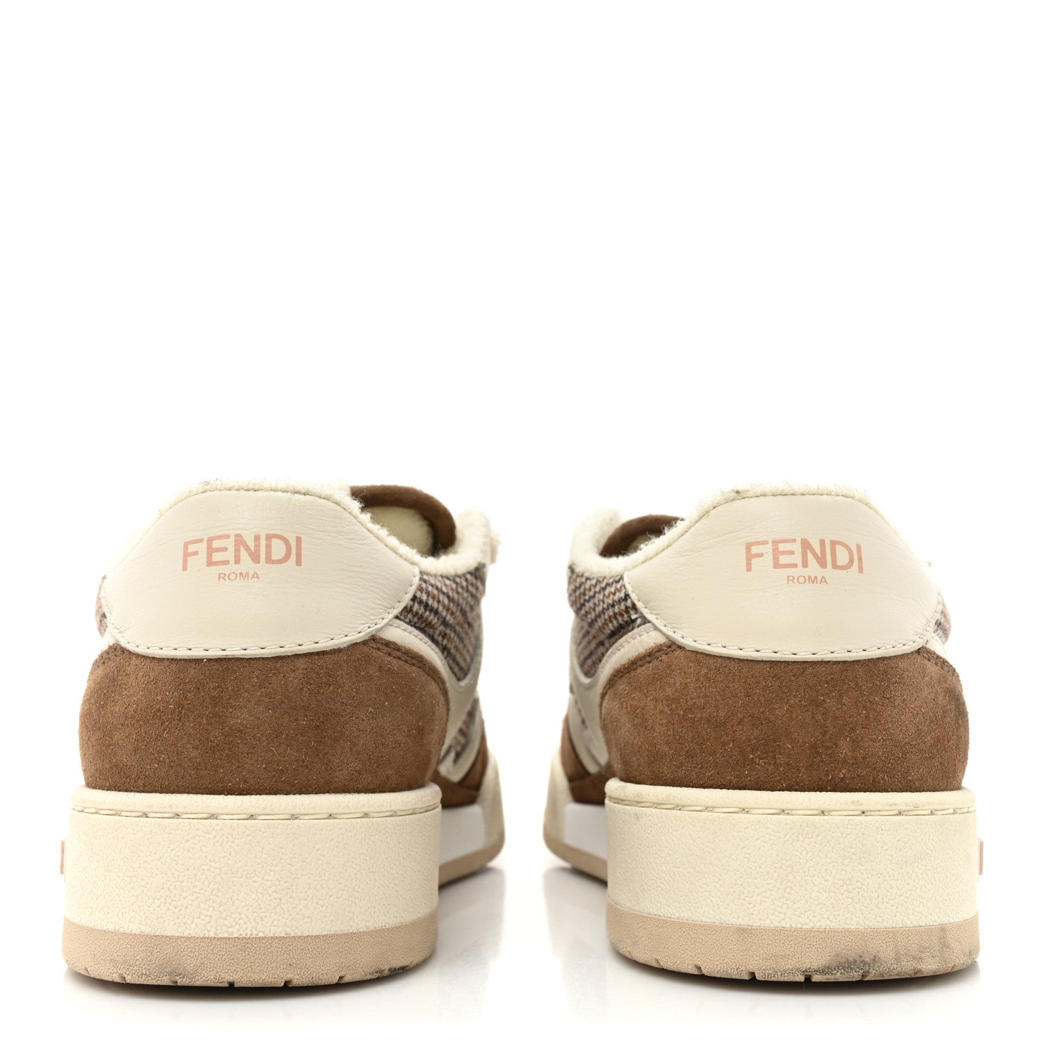 Fendi Calfskin Suede Houndstooth Fendi Match Low Top Sneakers 37 Cream Brown 4 of 14