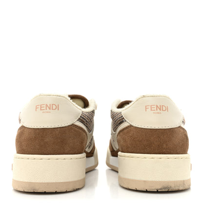 Fendi Calfskin Suede Houndstooth Fendi Match Low Top Sneakers 37 Cream Brown 4 of 14