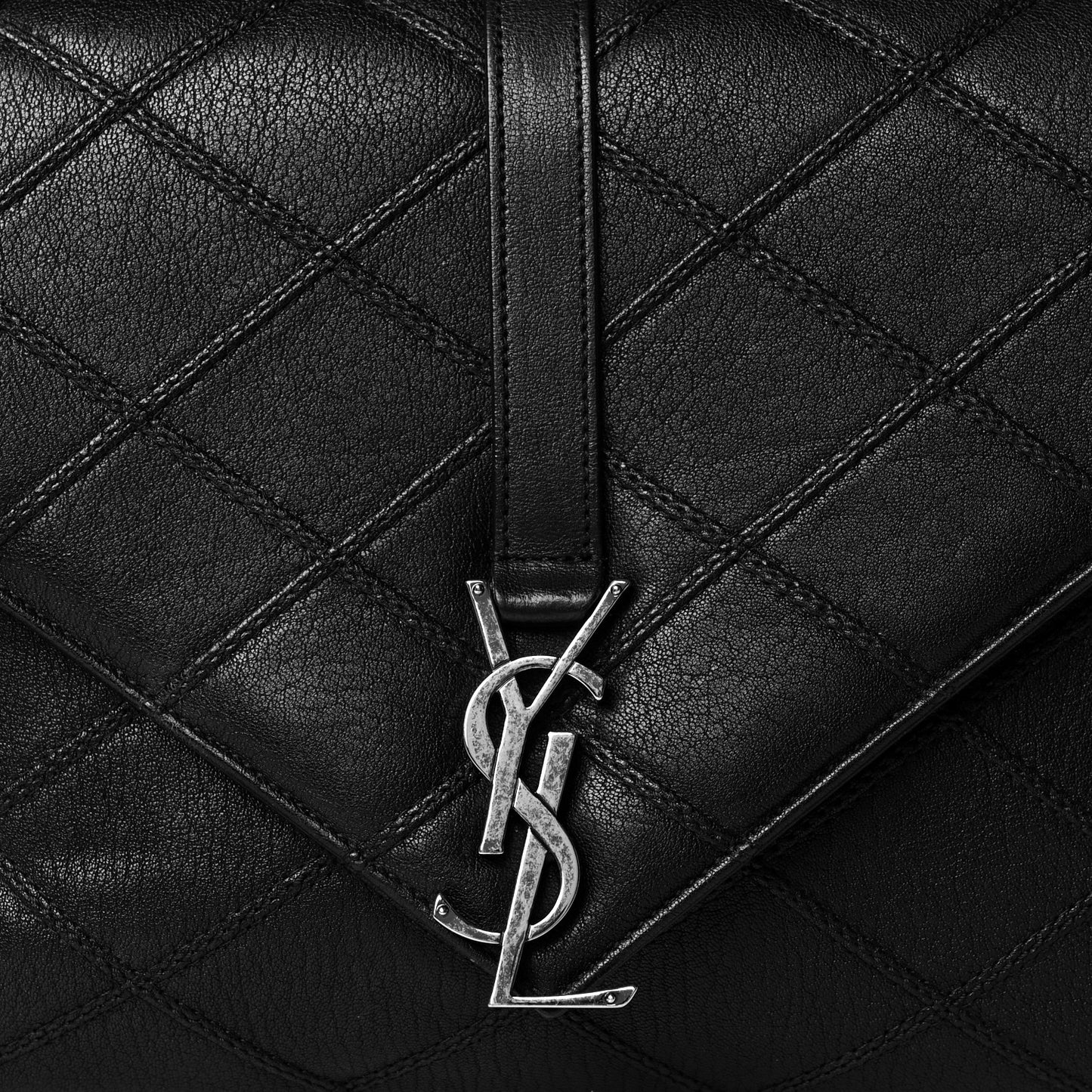 Calfskin Diamond Quilted Monogram Large College Bag Black