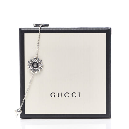 Gucci Sterling Silver Mother of Pearl Topaz GG Marmont Flower Station Necklace 5 of 5