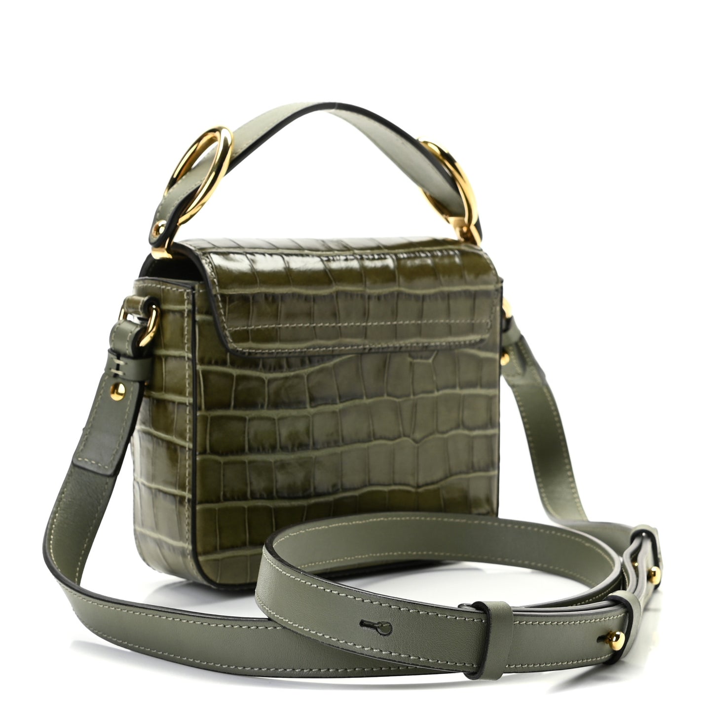 Calfskin Crocodile Embossed Mini C Double Carry Misty Forest