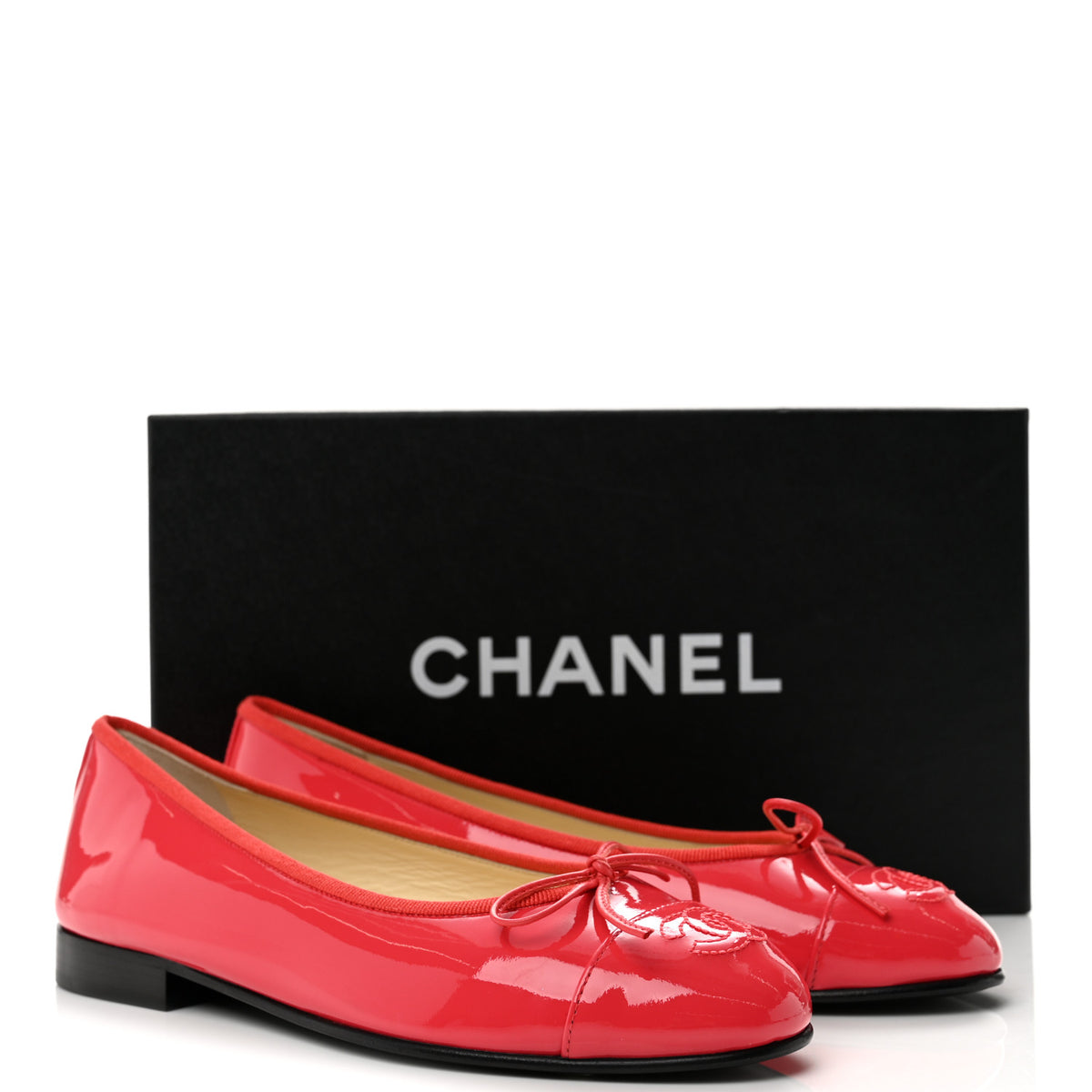 Patent Calfskin CC Cap Toe Ballerina Flats 36 Coral