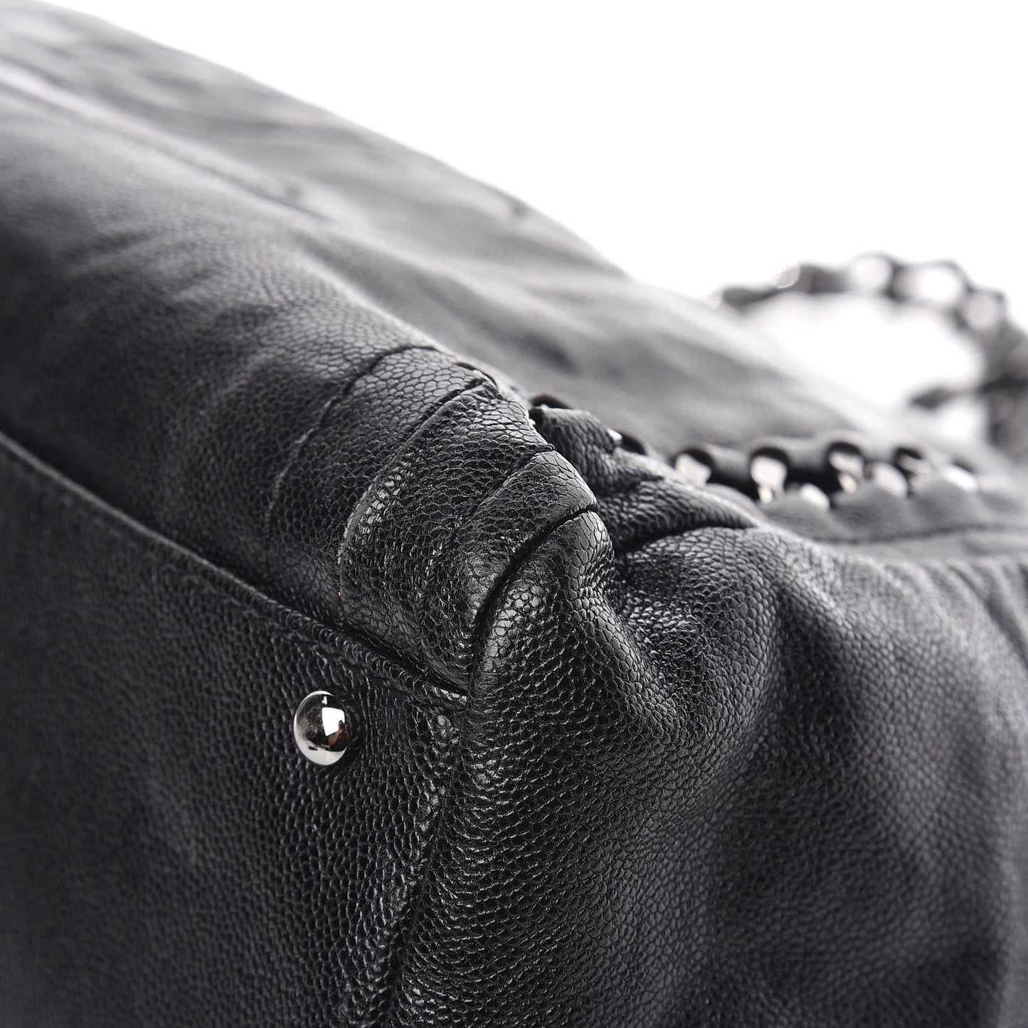 Glazed Caviar East West Modern Chain Tote Black