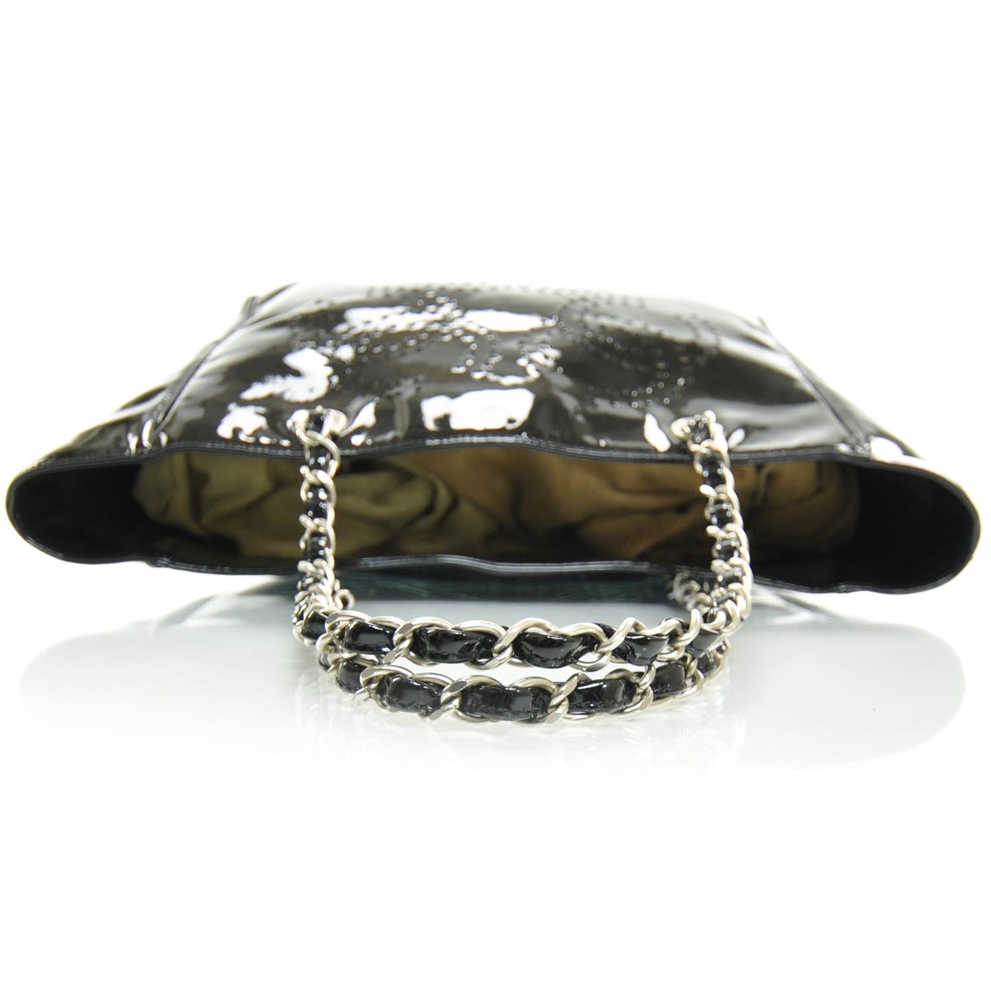 Patent Perforated CC Shopping Tote Black