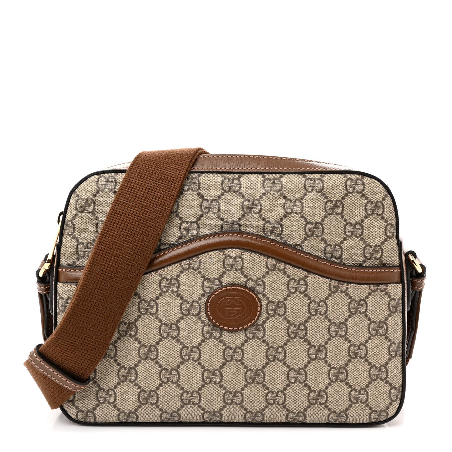GG Supreme Monogram Azalea Calfskin Retro Interlocking G Messenger Shoulder Bag Beige Ebony Brown Sugar