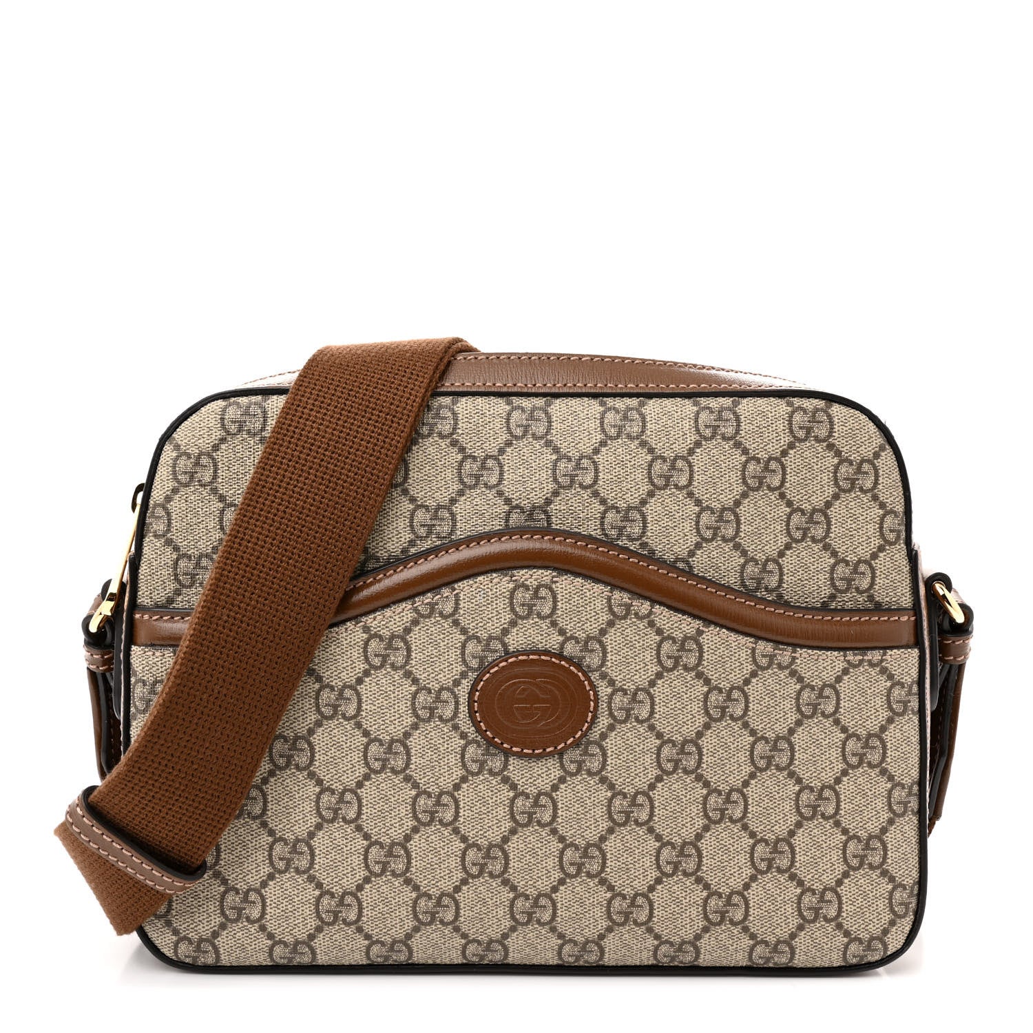 Gucci GG Supreme Monogram Azalea Calfskin Retro Interlocking G Messenger Shoulder Bag Beige Ebony Brown Sugar 1 of 10