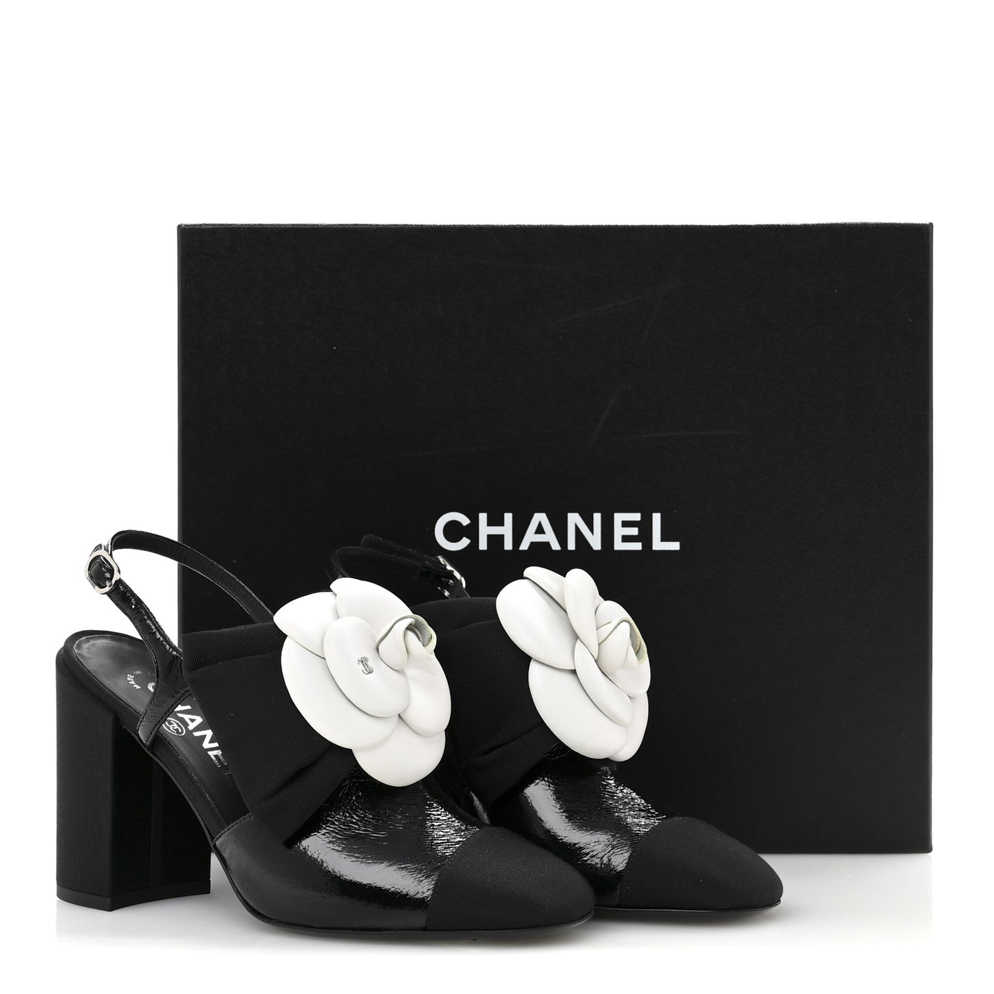 Crumpled Shiny Fabric Grosgrain Cap Toe Camellia Bow Slingback Pumps 36 Black