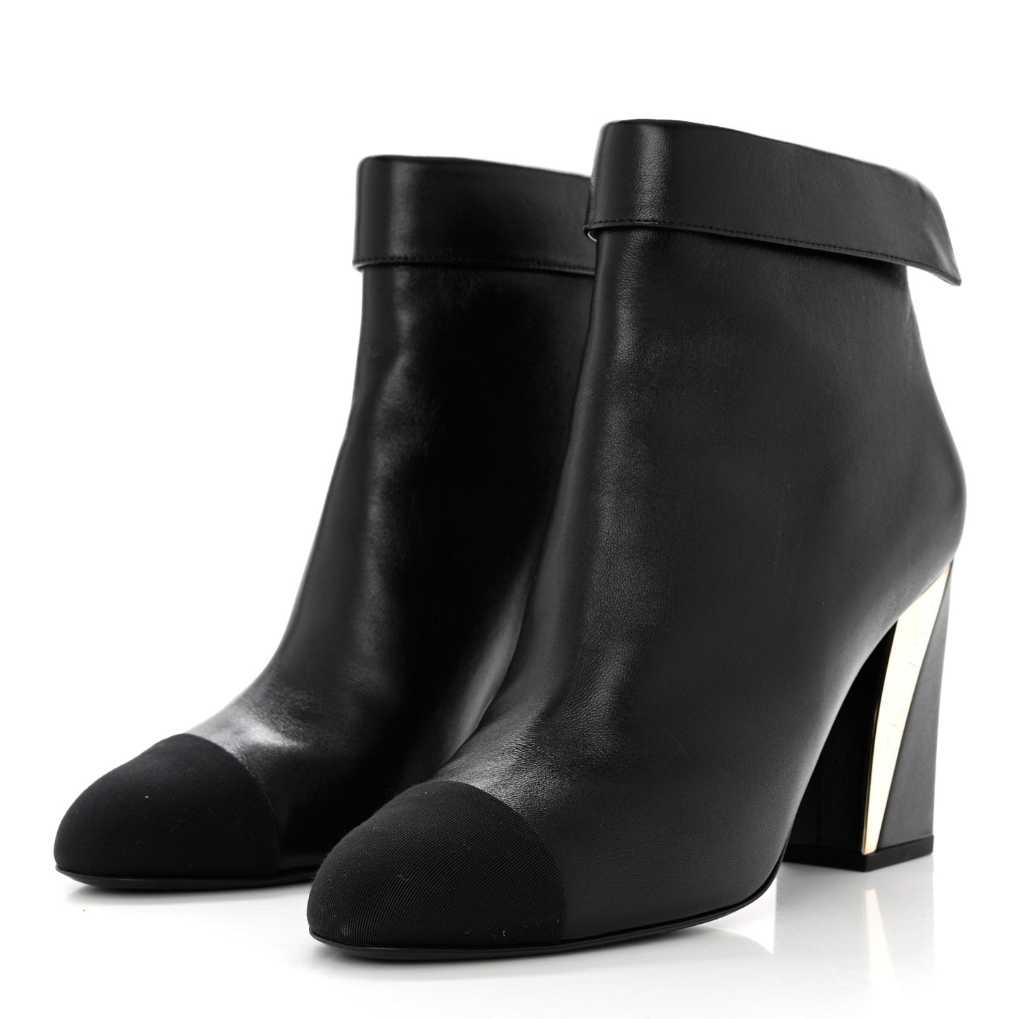 Lambskin Grosgrain Triangle & Collar 90 Ankle Boots 39.5 Black