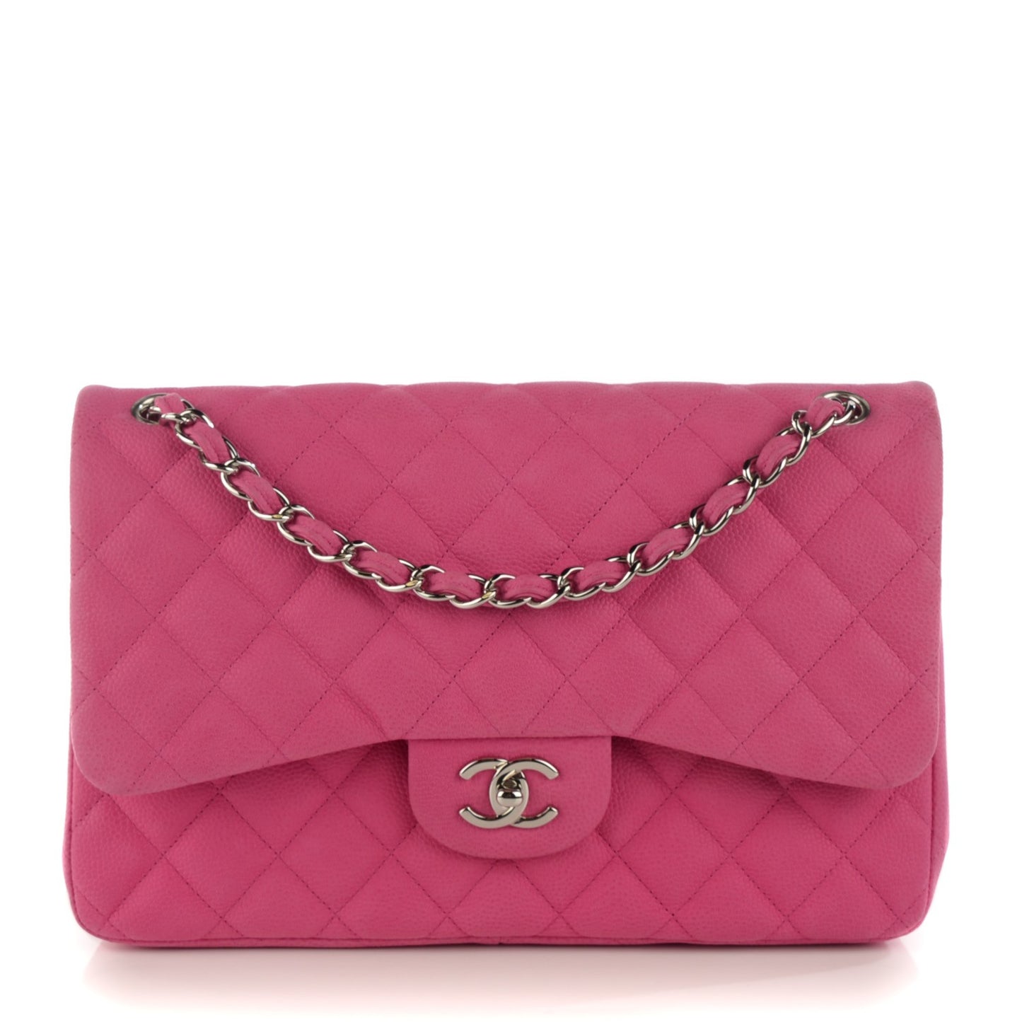 Iridescent Caviar Quilted Jumbo Double Flap Pink