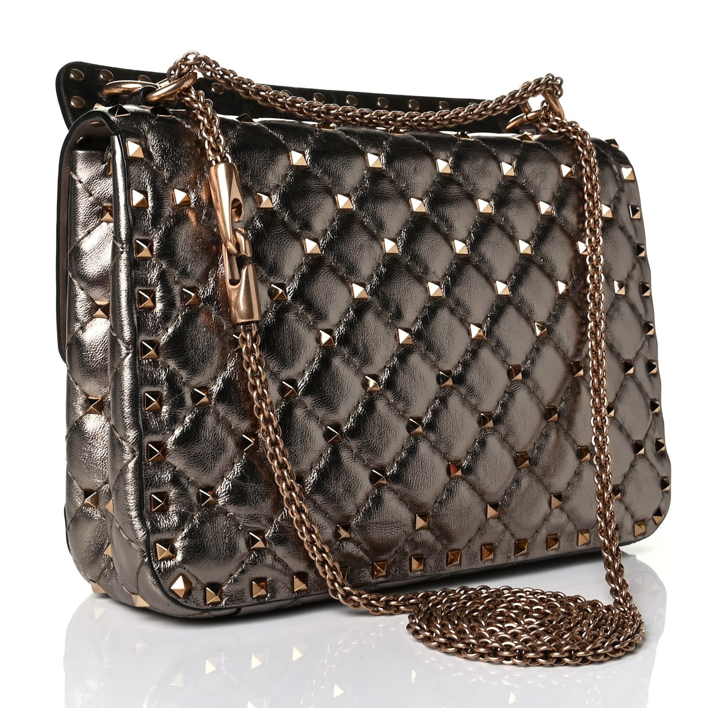 Metallic Lambskin Medium Rockstud Spike Shoulder Bag Sasso