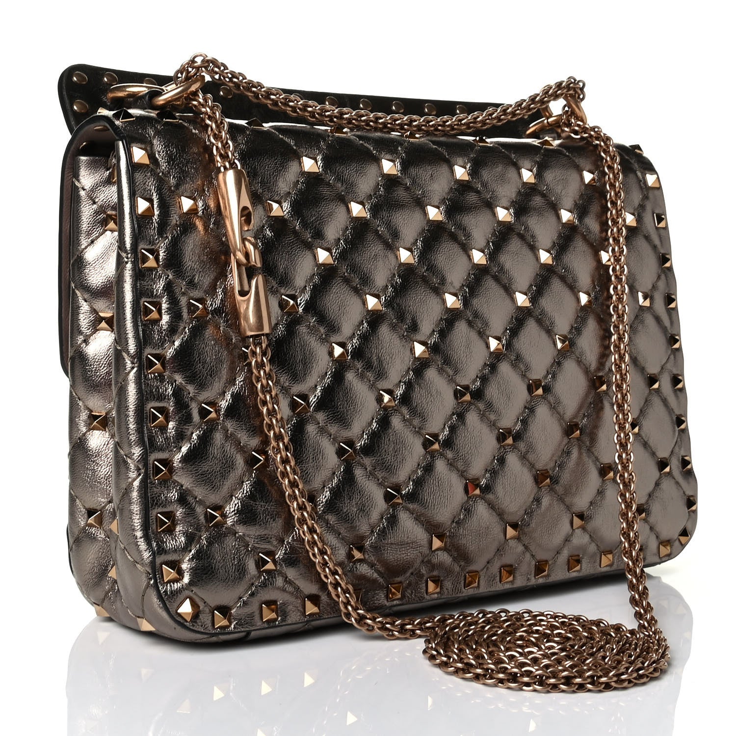 Valentino Garavani Metallic Lambskin Medium Rockstud Spike Shoulder Bag Sasso 2 of 5