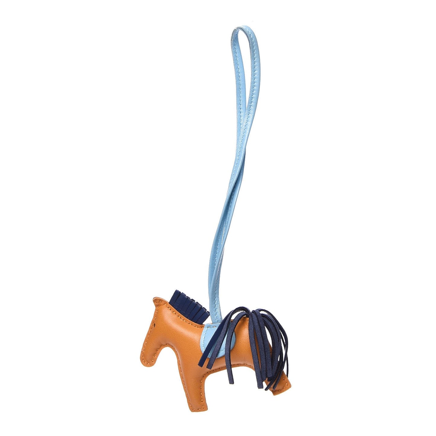 Milo Lambskin Grigri Rodeo Horse Bag Charm PM Naturel Bouton D'Or Celeste Bleu Saphir