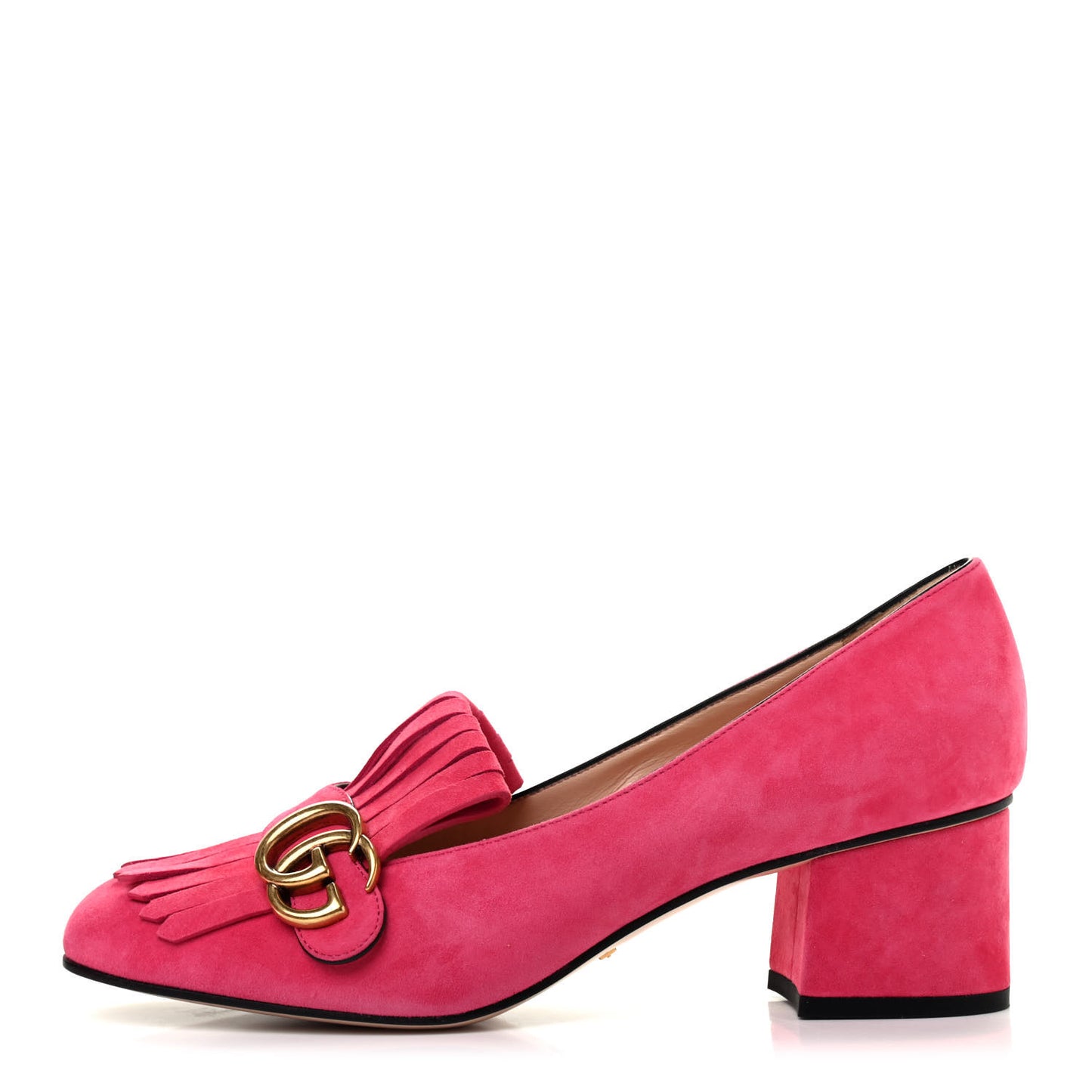 Kid Scamosciato GG Marmont Fringe 50mm Loafer Pumps 39.5 Hot Pink