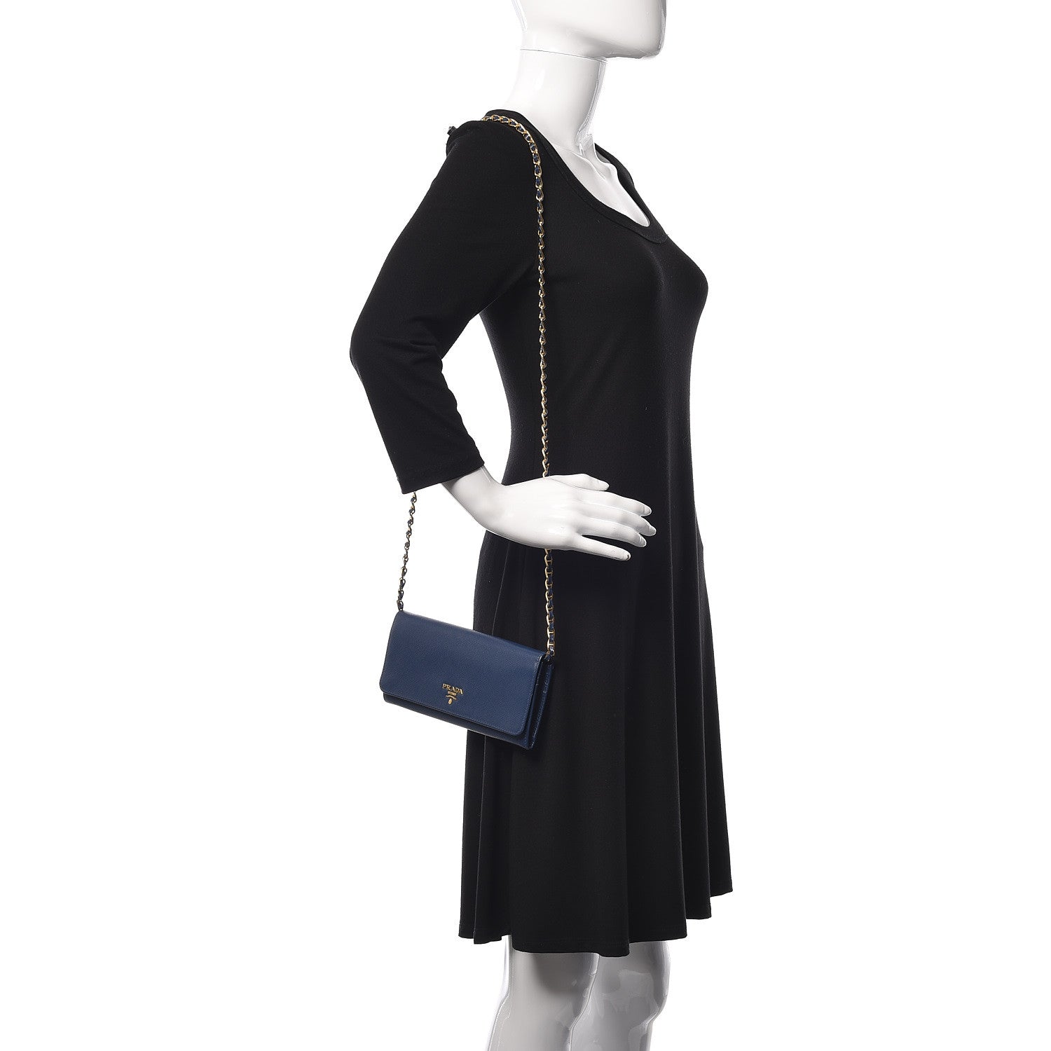 Prada Saffiano Metal Oro Chain Wallet Bleuette 2 of 10