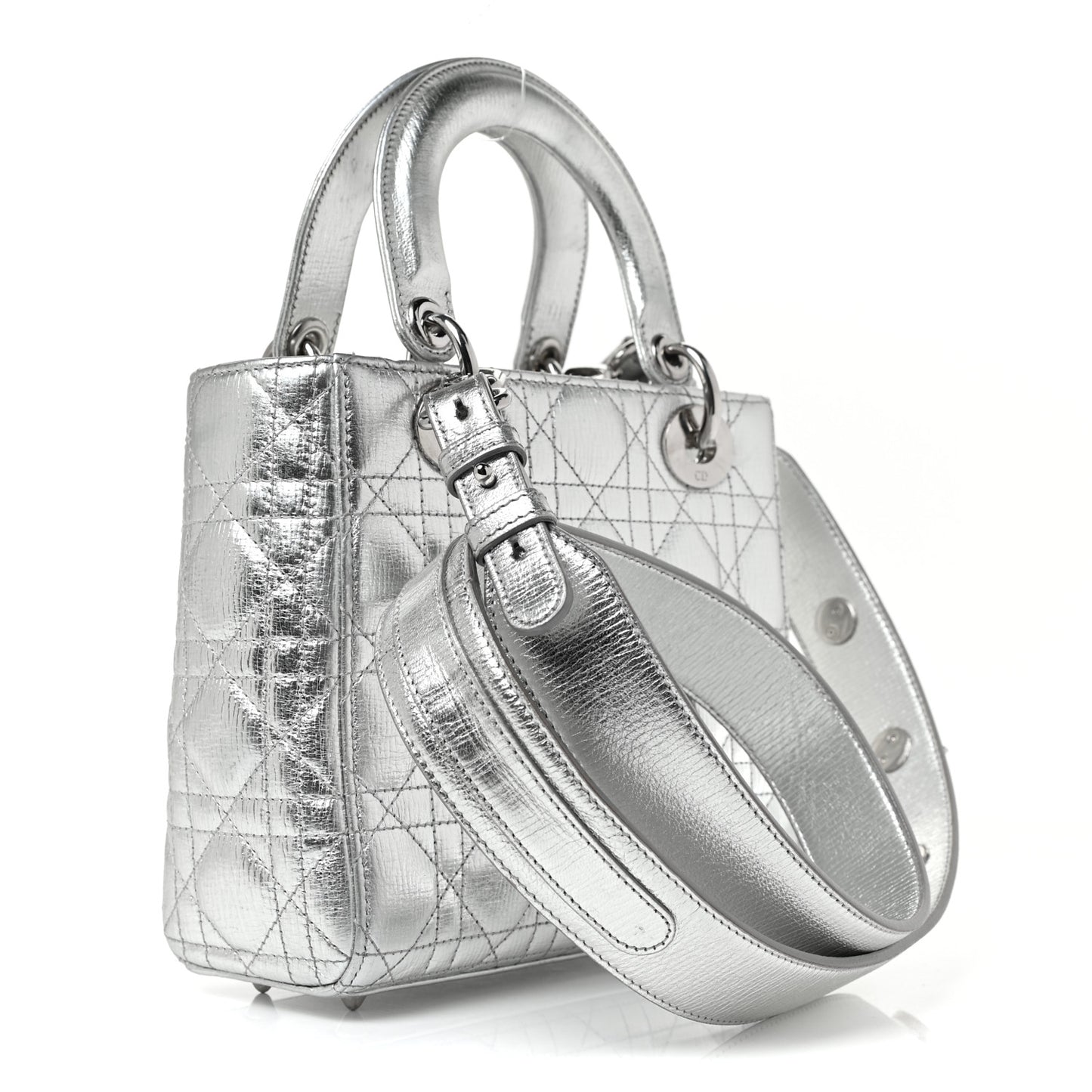 Metallic Grained Calfskin Cannage Small Lucky Badges My Lady Dior Silver