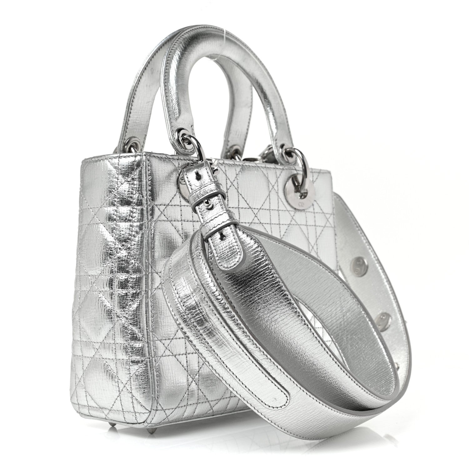 Christian Dior Metallic Grained Calfskin Cannage Small Lucky Badges My Lady Dior Silver 3 of 11
