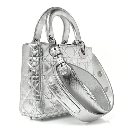 Christian Dior Metallic Grained Calfskin Cannage Small Lucky Badges My Lady Dior Silver 3 of 11