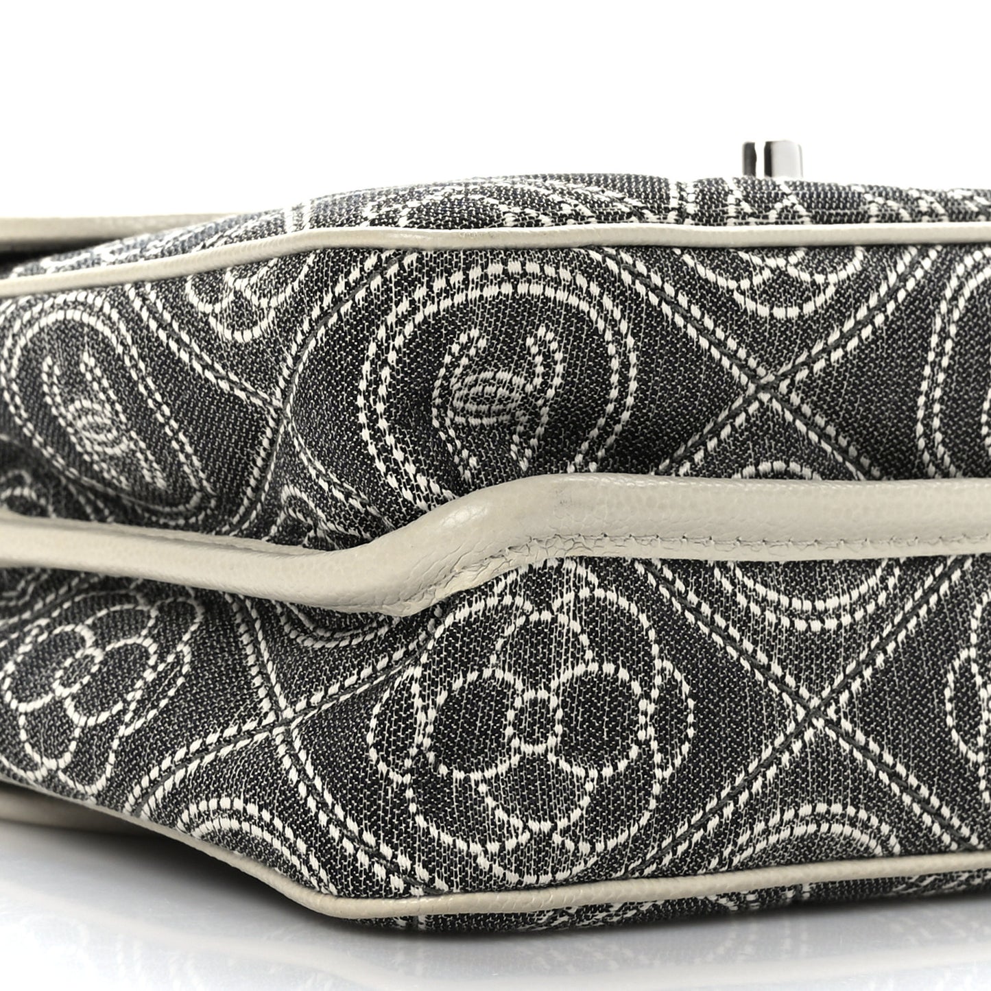 Fabric Camellia Printed Grained Calfskin Messenger Bag Black White